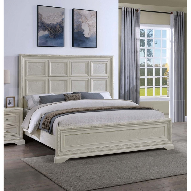 One Allium Way Transitional 1pc Panel Bed Modern Aesthetics White Cream Solid Wood Wooden Bedroom Furniture Wayfair